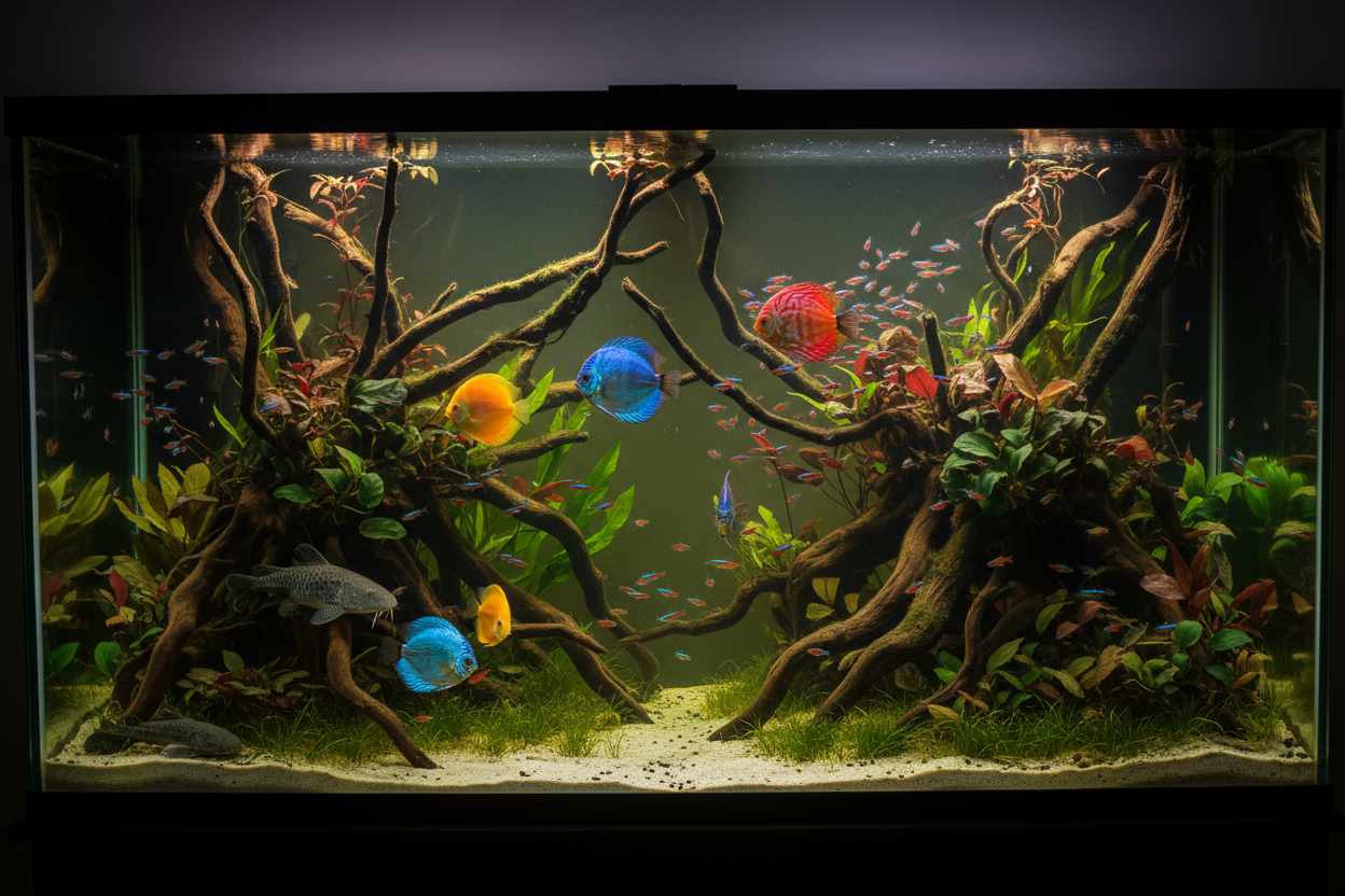 Aquarium groß südamerika mit viel wurzel 