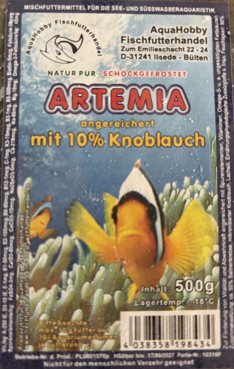 Artemia mit 10% Knoblauch 100g und 500g Tafel